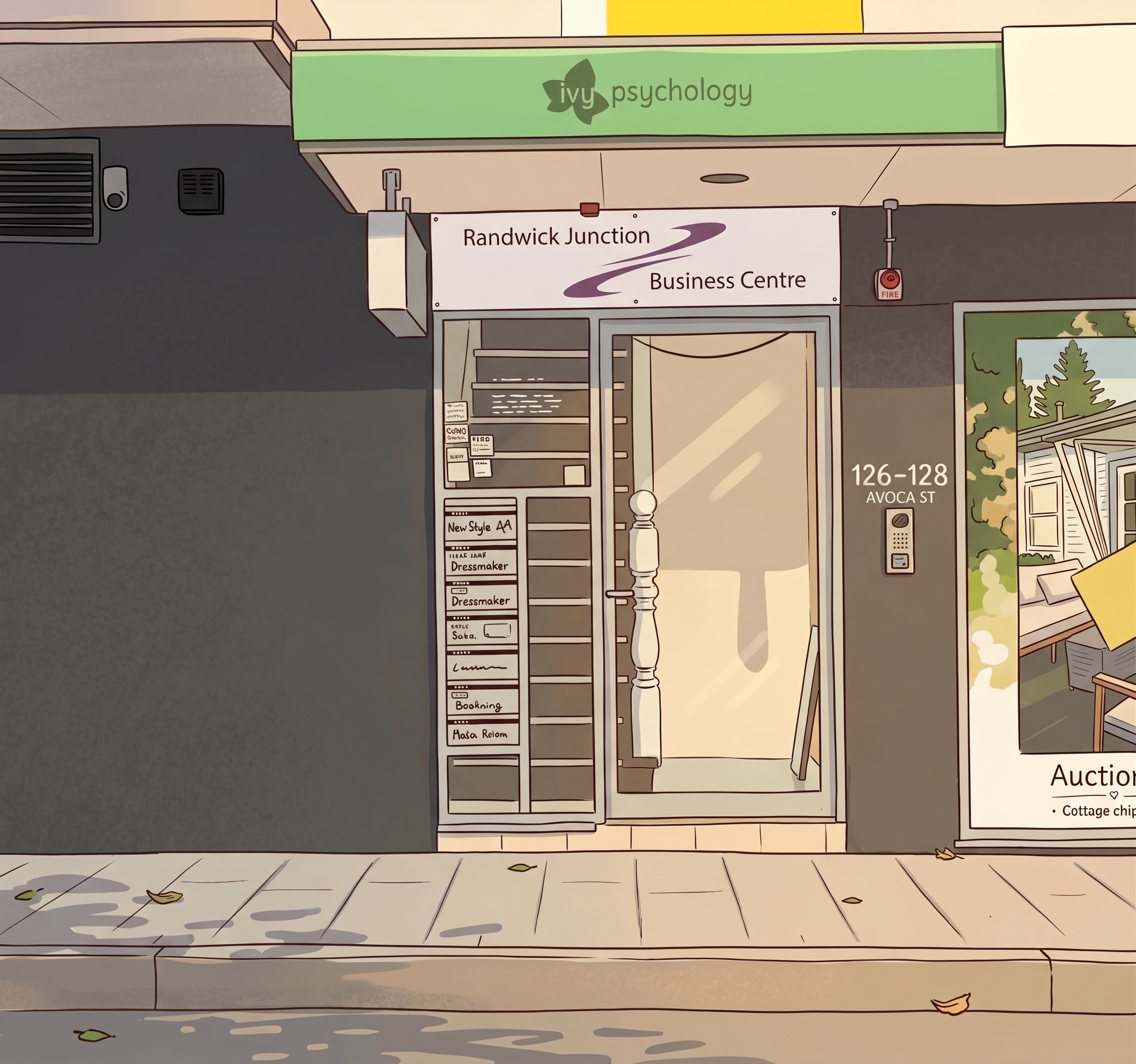 Illustration of the entrance to our building on Avoca Street, Randwick